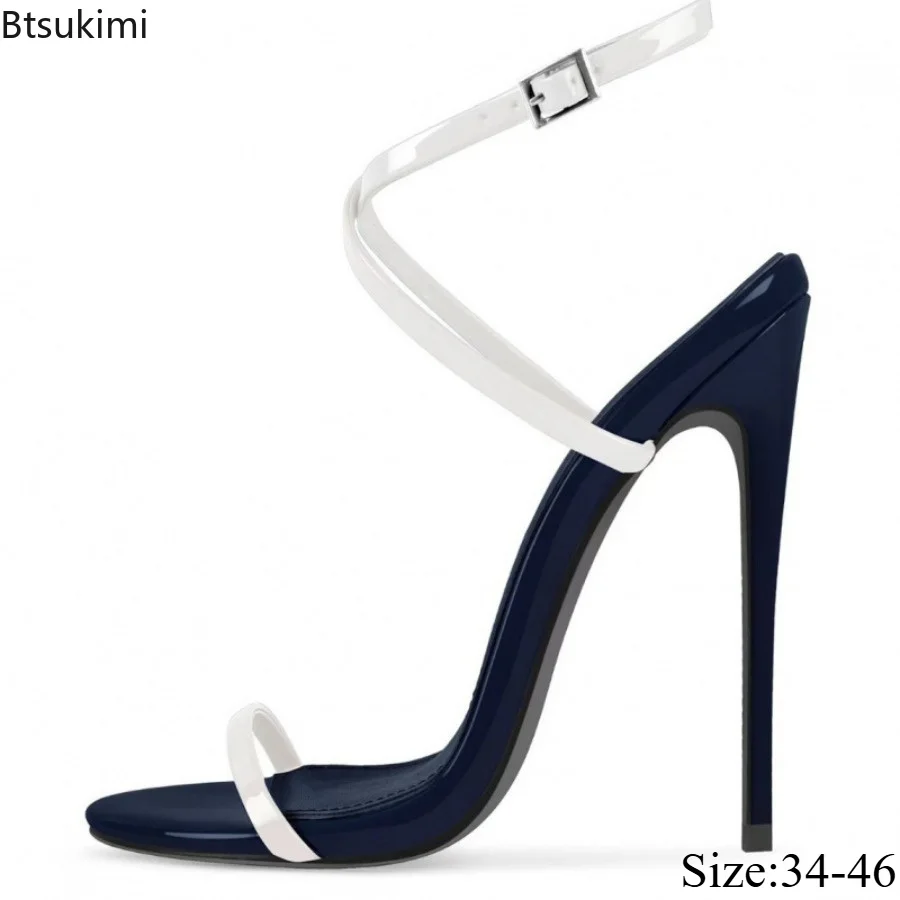 Women's Pointed High-heeled Sandals Sexy Patent Leather Color Matching Catwalk Fashion Sandals Summer Party Dress Ladies Shoes