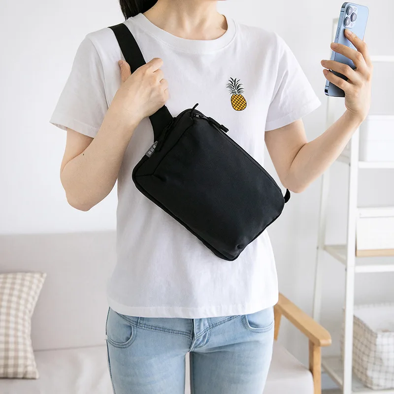 Fashion Simple Black Waist Bag Outdoor Waterproof Multi-purpose Large Capacity Casual Zipper Strap Crossbody Bag