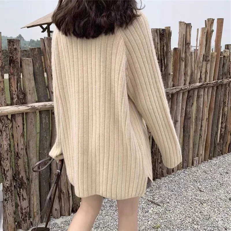 

Sweater Women Autumn Winter Loose Wear 2025 Hot Selling 100%High-Density Knitted Pure Wool Sweater Solid Color Base Pullover Top
