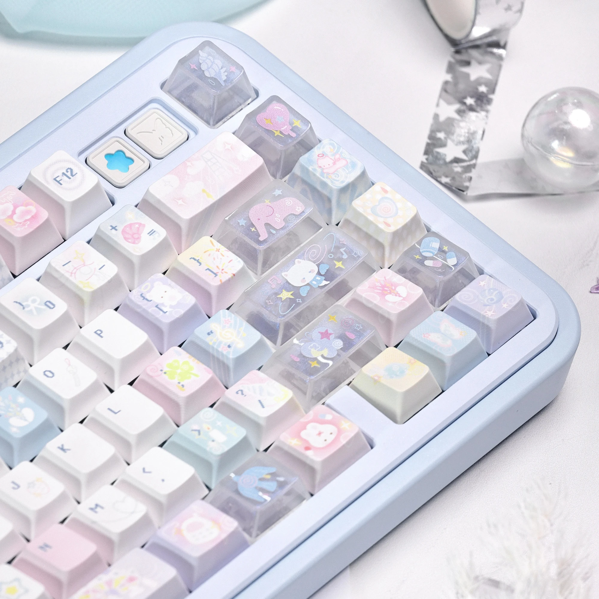 MAIMOOO Fantasy Island Theme Keycap Cherry Profile PBT+PC Custom Colorful Cute Dopamine Style Keycaps for Mechanical Keyboard