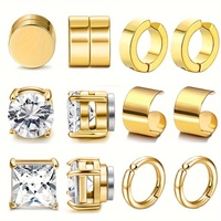 2pcs Unisex Fashion Stainless Steel Magnetic Cubic Zirconia Ear Clips Non-piercing Adjustable Clip-on Earrings for Men Women