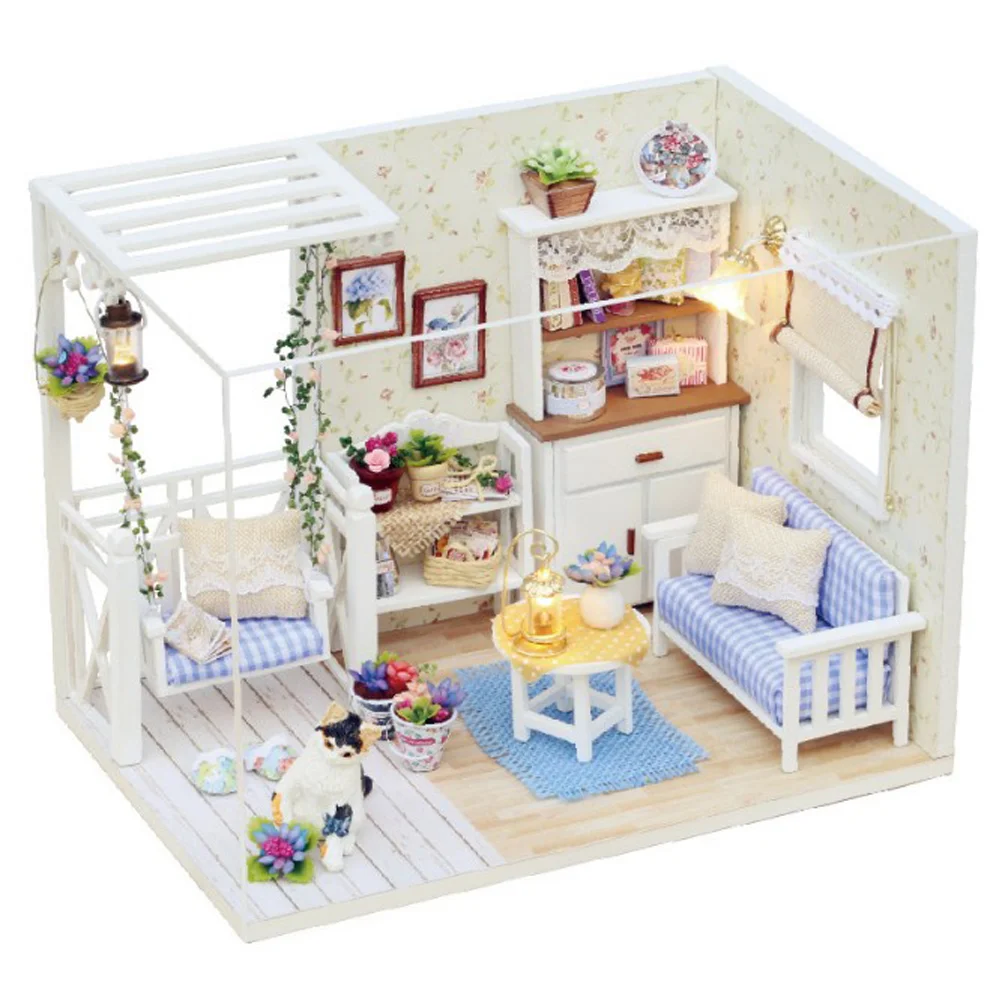 DIY Creative Love Fortress Wooden Assemble Building Model House with LED light Birthday Christmas Gift