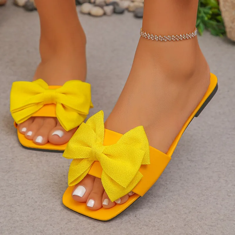 

Женские сандалии больших размеров 2026 года: новые летние пляжные сандалии на плоской подошве в стиле «Фея с бантом»