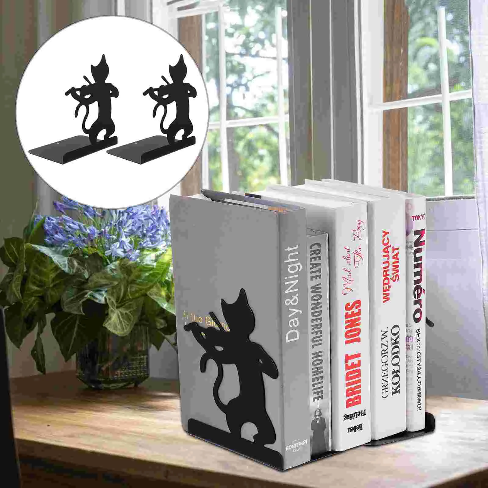 

Bookend Music Black Cat Child Kids Bookshelf Ornament Bookends for Office Metal Organizer Shelves Adornment