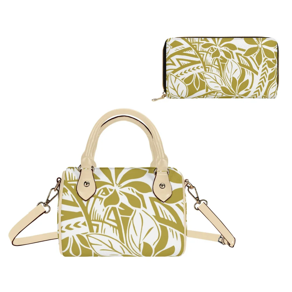 

Polynesian Vibes Two Piece Pillow Tote Crossbody Bag Samoa Hibiscus Print Womens Pu Lightweight Stylish Handbag