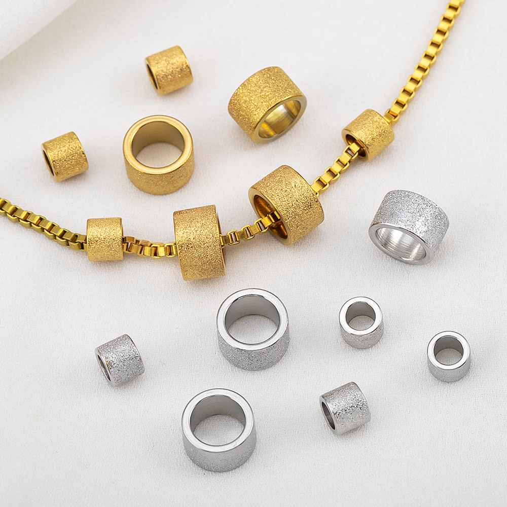 

5/10pcs 6mm 10mm Stainless Steel Frosted Big Hole Beads Charm Gold Spacer Loose Beads For DIY Bracelet Leather Jewelry Making