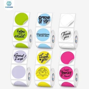 สติกเกอร์กระดาษความร้อนฉลากสีแบบวงกลมใช้สําหรับเครื่องพิมพ์พกพา Sinmark เส้นผ่านศูนย์กลาง 30 มม. กระดาษฉลากกาวกันน้ํา