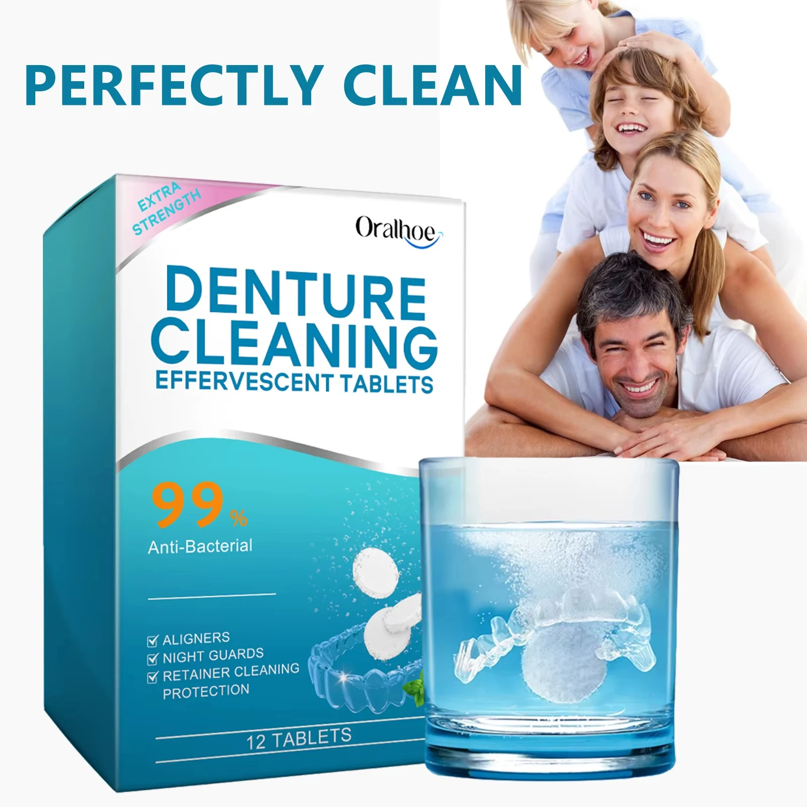 

Denture & Retainer Cleanser Tablets Whitening Antibacterial Stain Removal Freshness Portable Braces Cleaning Effervescent Tablet