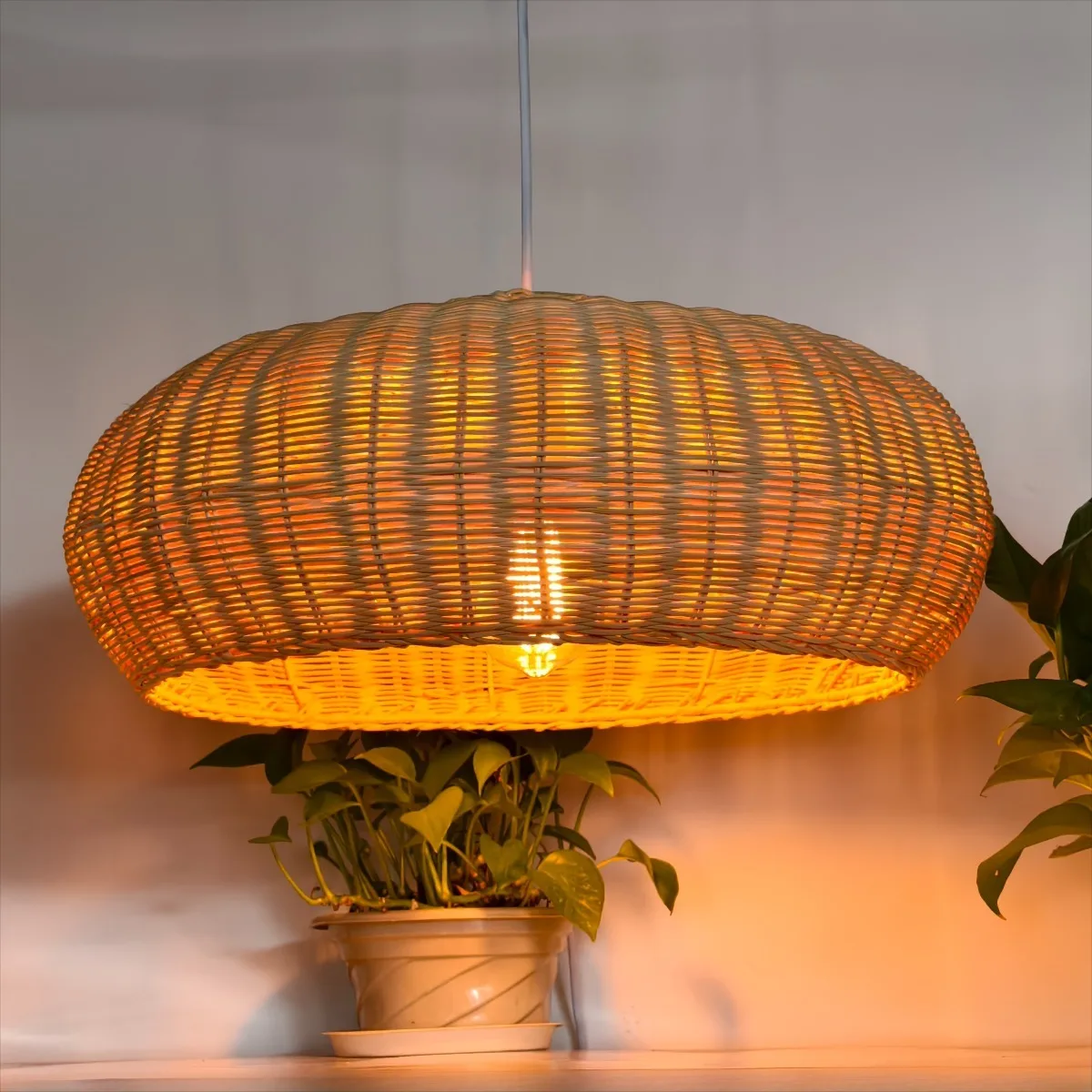 

JOYINLED Wabi Sabi Style Vine Art Weaving Chandelier Retro Countryside Pendant Light Creative Restaurant Rattan Lamp 55/48/17cm