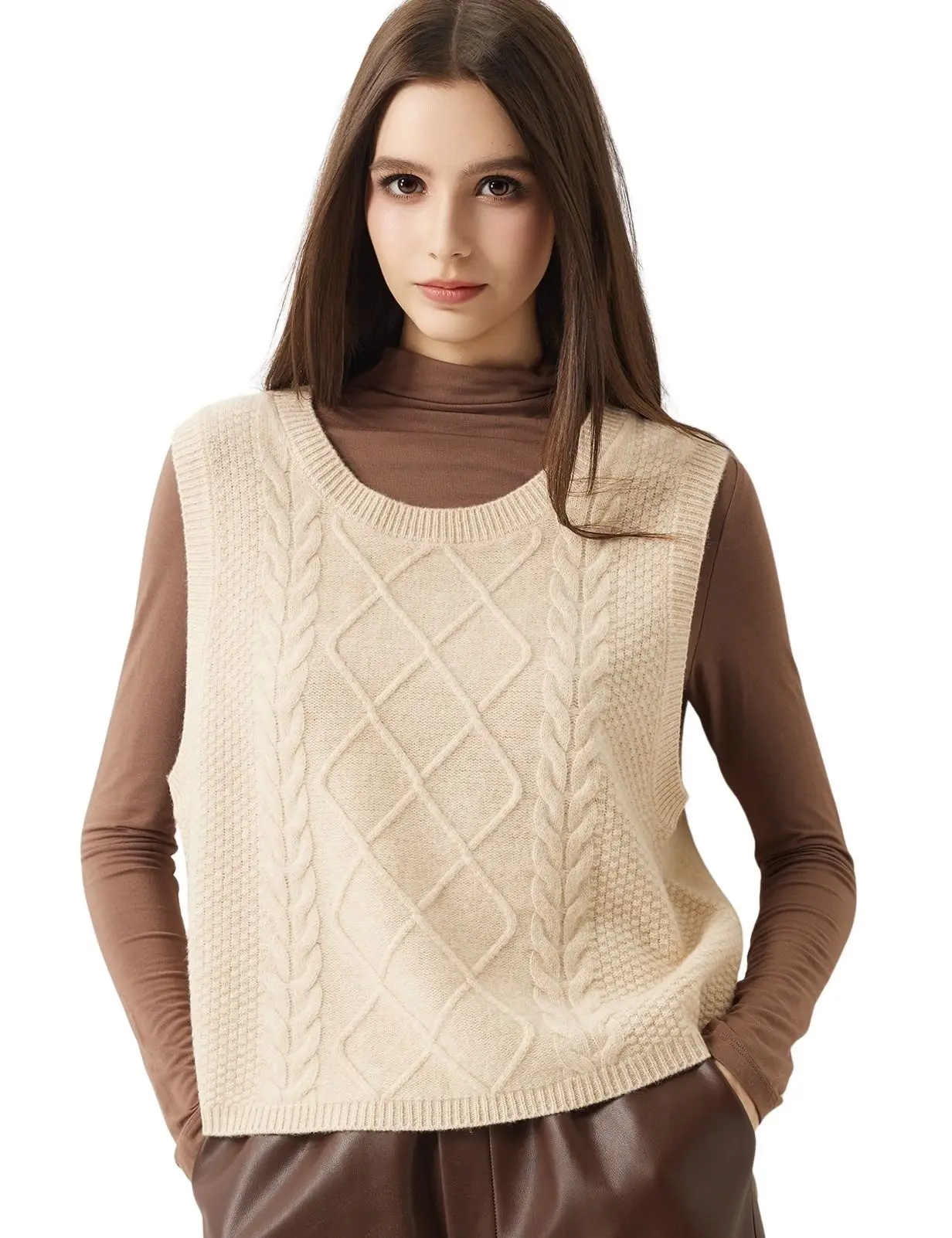 Men 100% Merino Wool Crewneck Sweater Vest Soft Warm Lightweight Autumn Winter Knit Pullover Sleeveless Fine Knit Thermal Vest