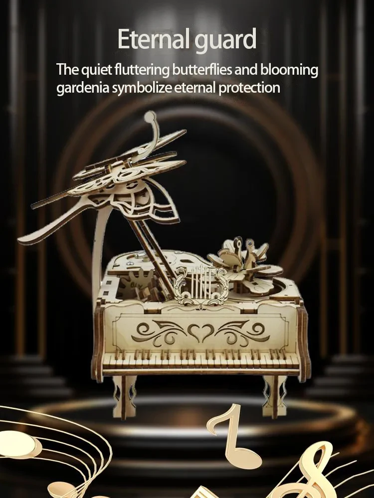 Hand-made piano music butterfly dance wooden assembling model 3d stereo jigsaw diy adult educational toy piano