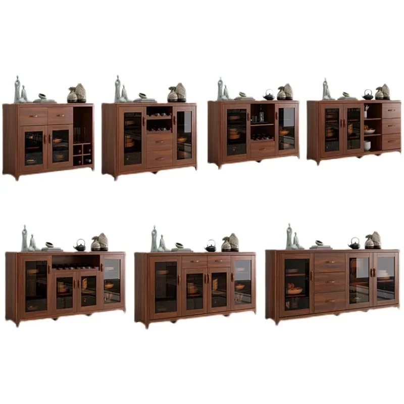 

New Chinese-style dining side cabinet Modern simple solid wood wine cabinet Tea cabinet Kitchen storage Living room integrated