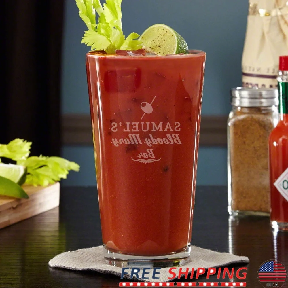 

Personalized Engraved Bloody Mary Cocktail Glass 16oz Brunch Gift Dishwasher Safe Sturdy Glass Keepsake Olive Toothpick Design