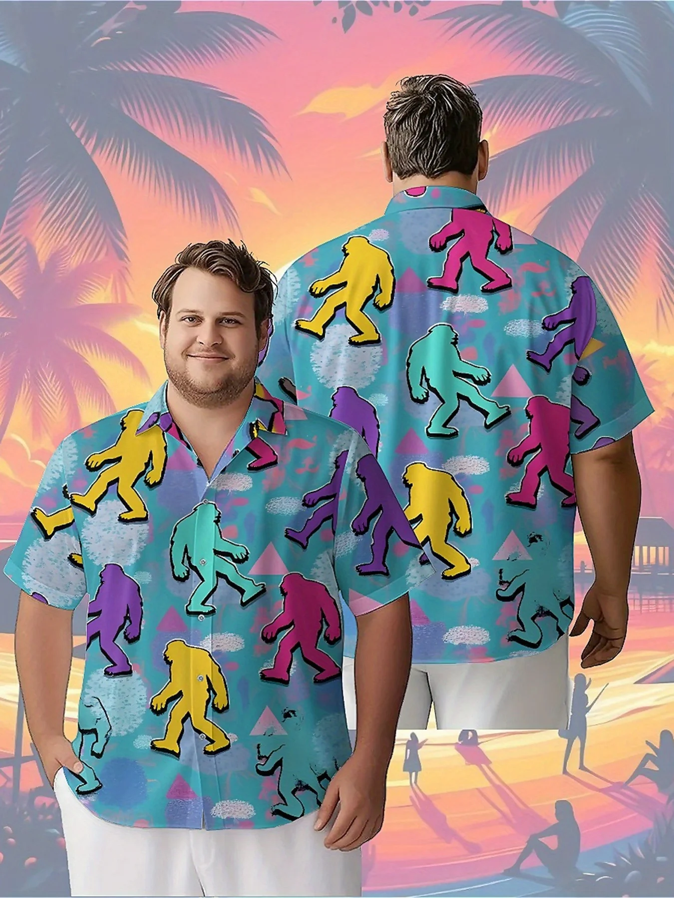 

Men's Plus Size Hawaiian Shirts Colorful Sasquatch pattern, Unisex Aloha Shirts,New in Summer Tops Tee,streetwear