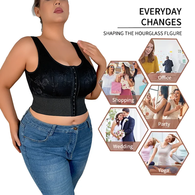 Front Closure Push Up Bra Women Underwear Ultra Thin Cup Breathable Wireless Floral Bralette Shapewear Tummy Control Vest XL-4XL image 5