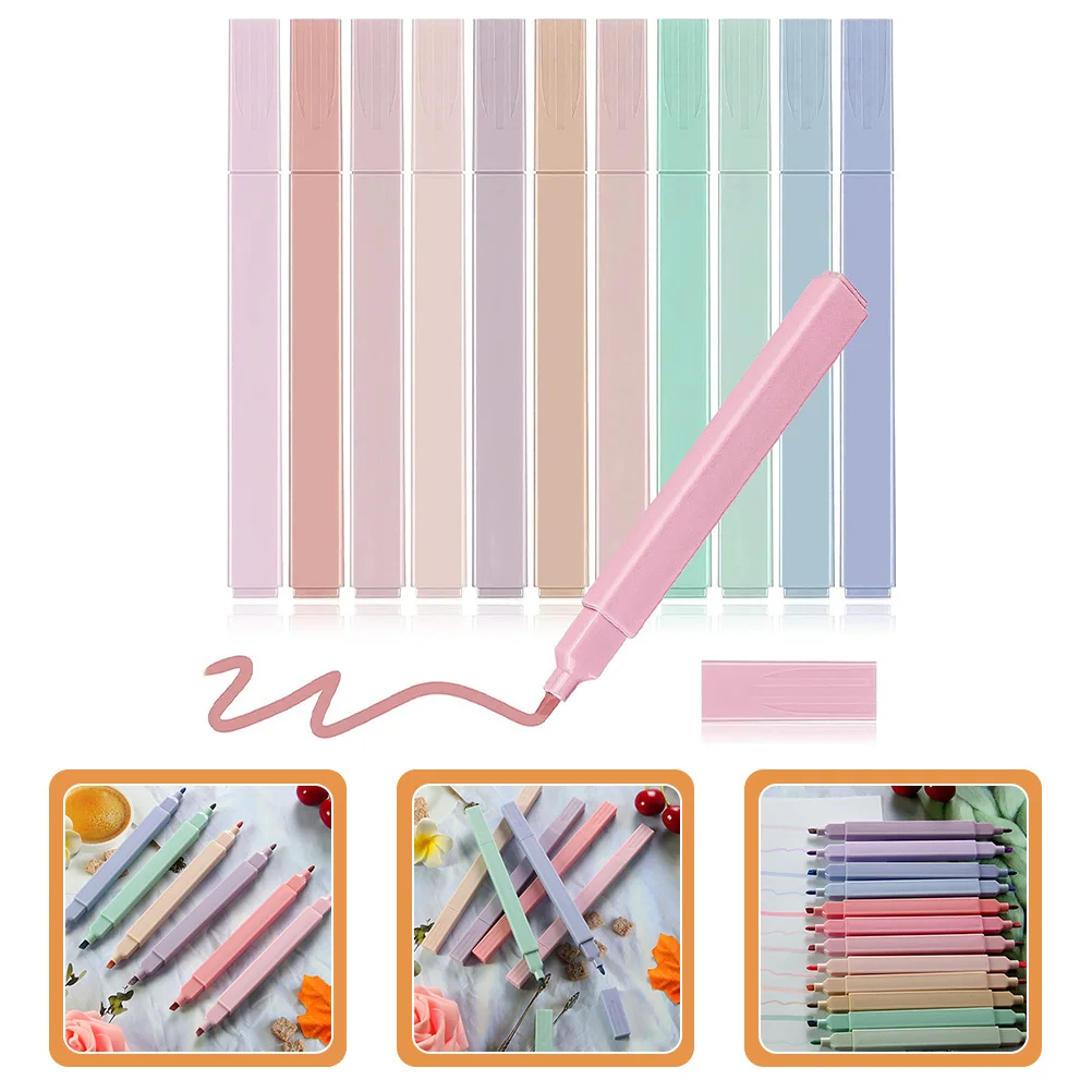 

12pcs Double-Ended Highlighter Pens 12 Colors For School Office Diary Scrapbook Portable Marking Pen Students Writing