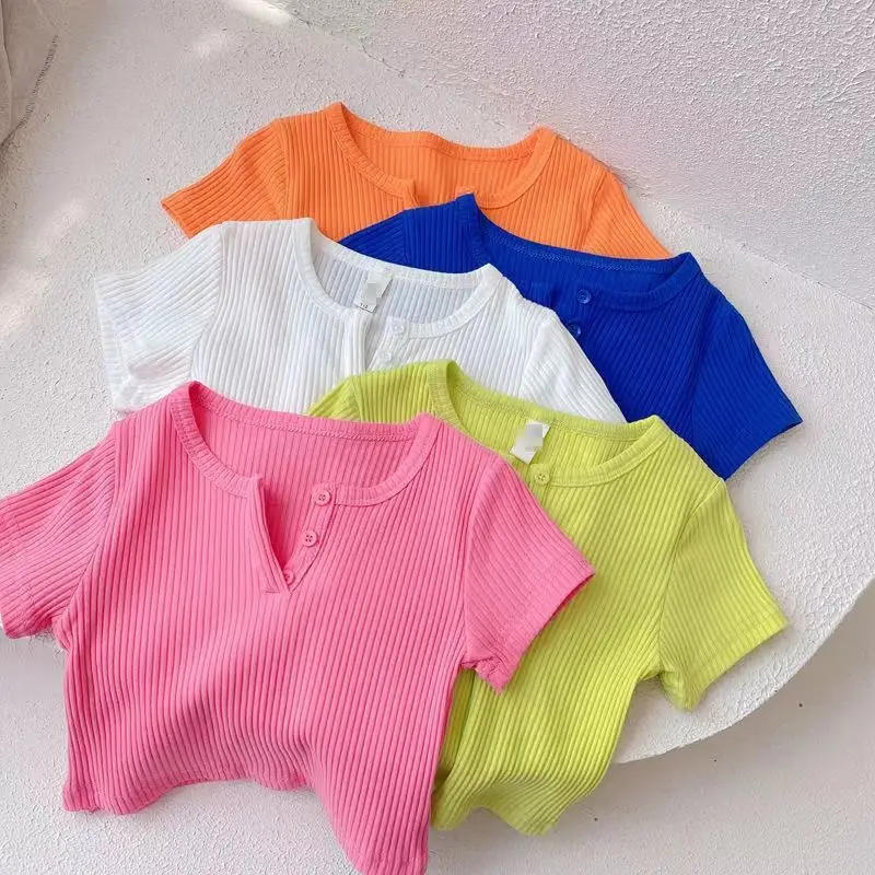 2024 Summer Girls Sweet Short Sleeve Thin Tee Candy Color