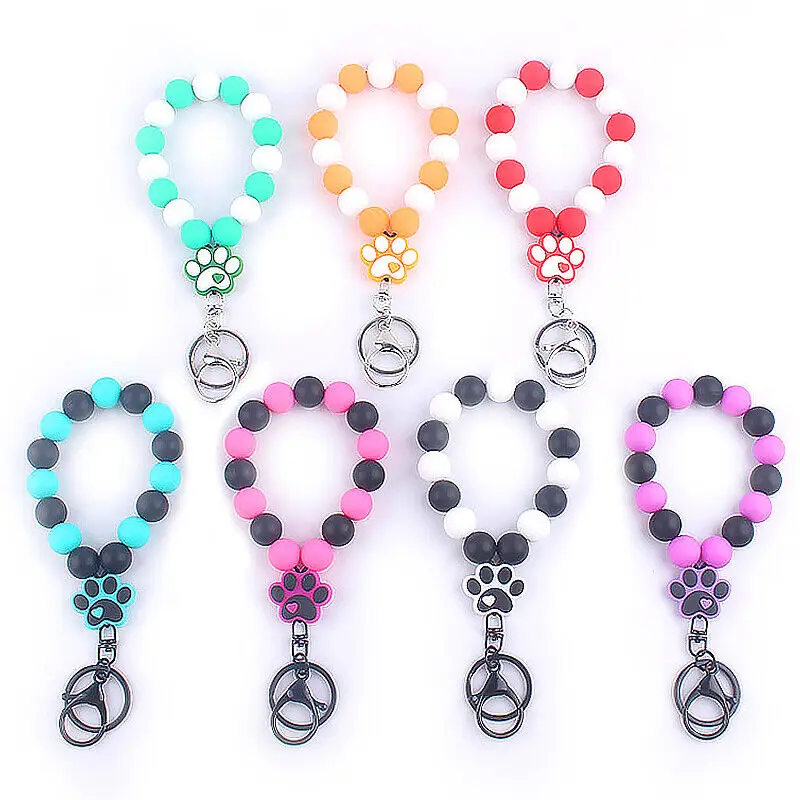 Colorful Beaded Pendant Keychain Dog Claw Hanging Decorations Creative Bracelet Fashion Keyring Bag Car Accessories  New 25023