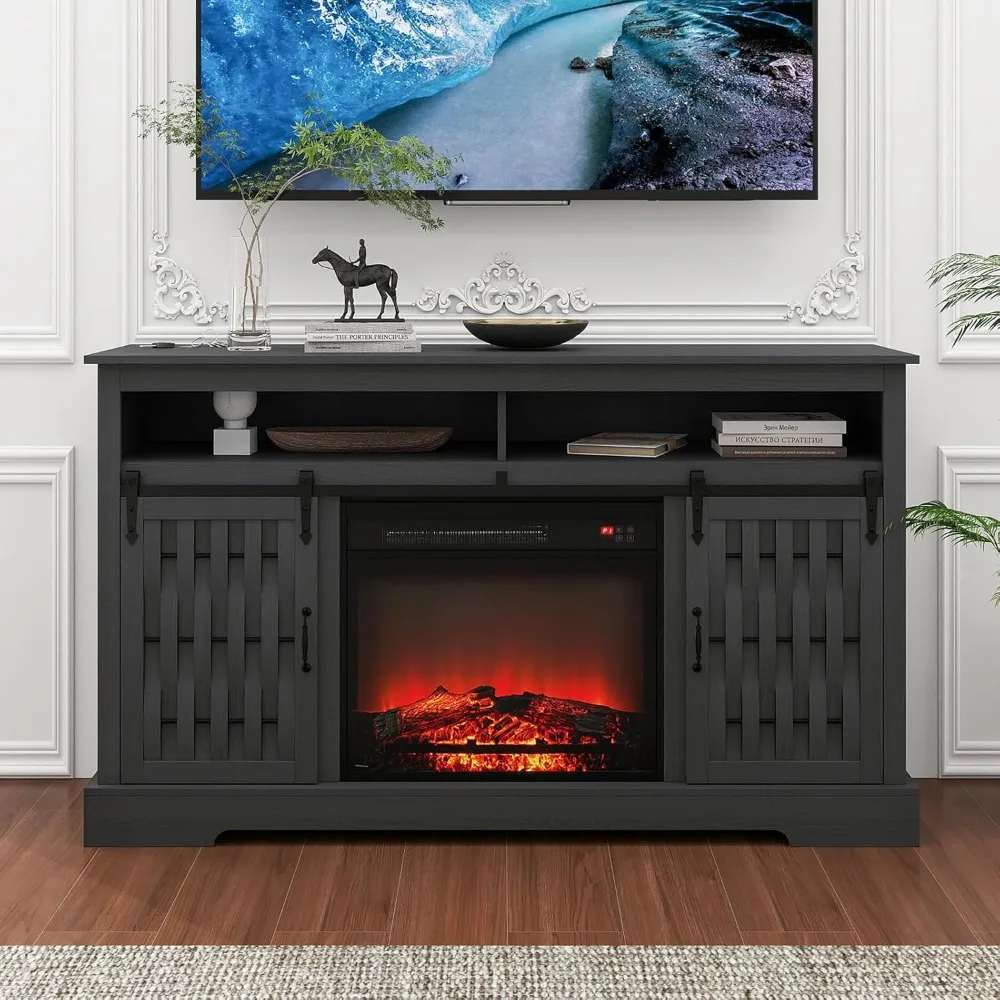 

Electric Fireplace TV Stand - Farmhouse TV Stand for TVs up to 65", 35" Tall Entertainment Center with Storage Cabinet