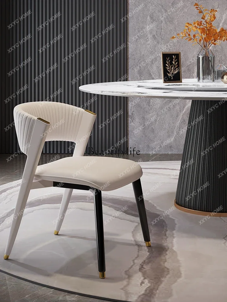 

WWWabi Sabi Wind Light Роскошный современный простой кожаный стул для ресторана Минималистичный кремовый туалетный стул со спинкой