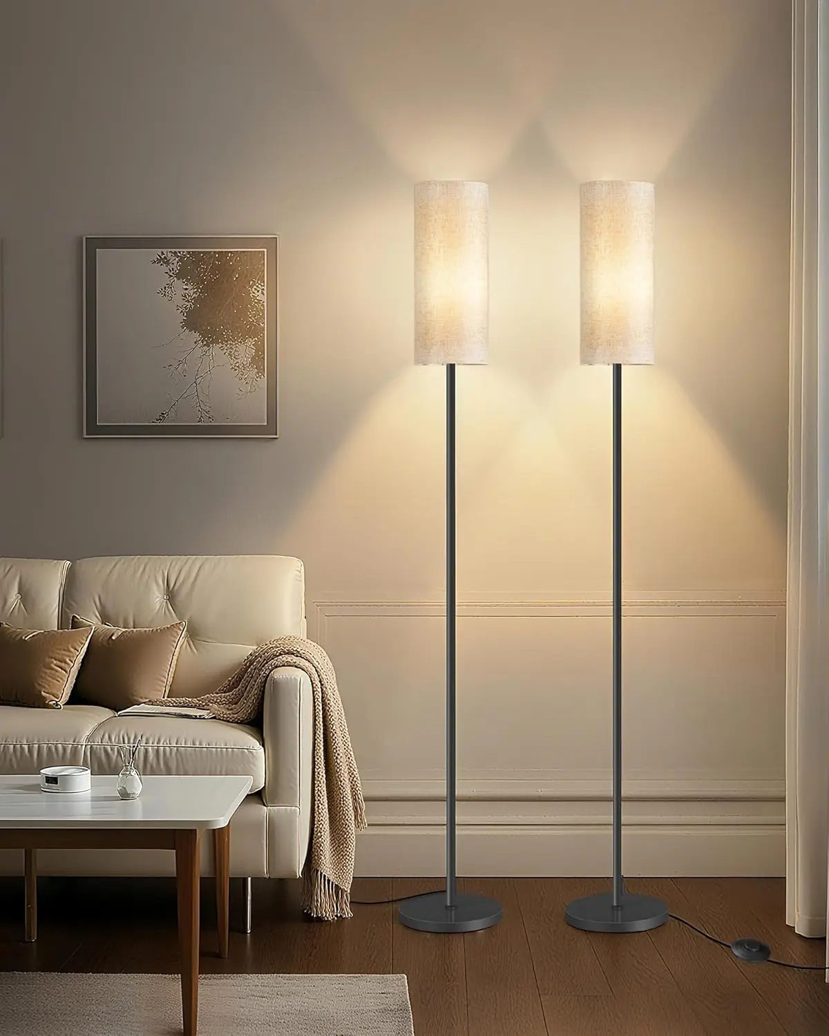 

Комплект из 2 современных напольных светильников с ножным выключателем, минималистичные торшеры для гостиной, спальни, офиса, черный и бежевый цвета