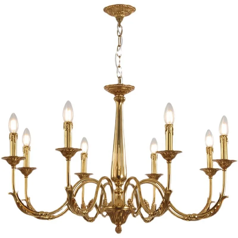 All Copper Minimalist Dining Room Light French American Light Luxury Chandelier French Retro Simple Villa Living Room Chandelier