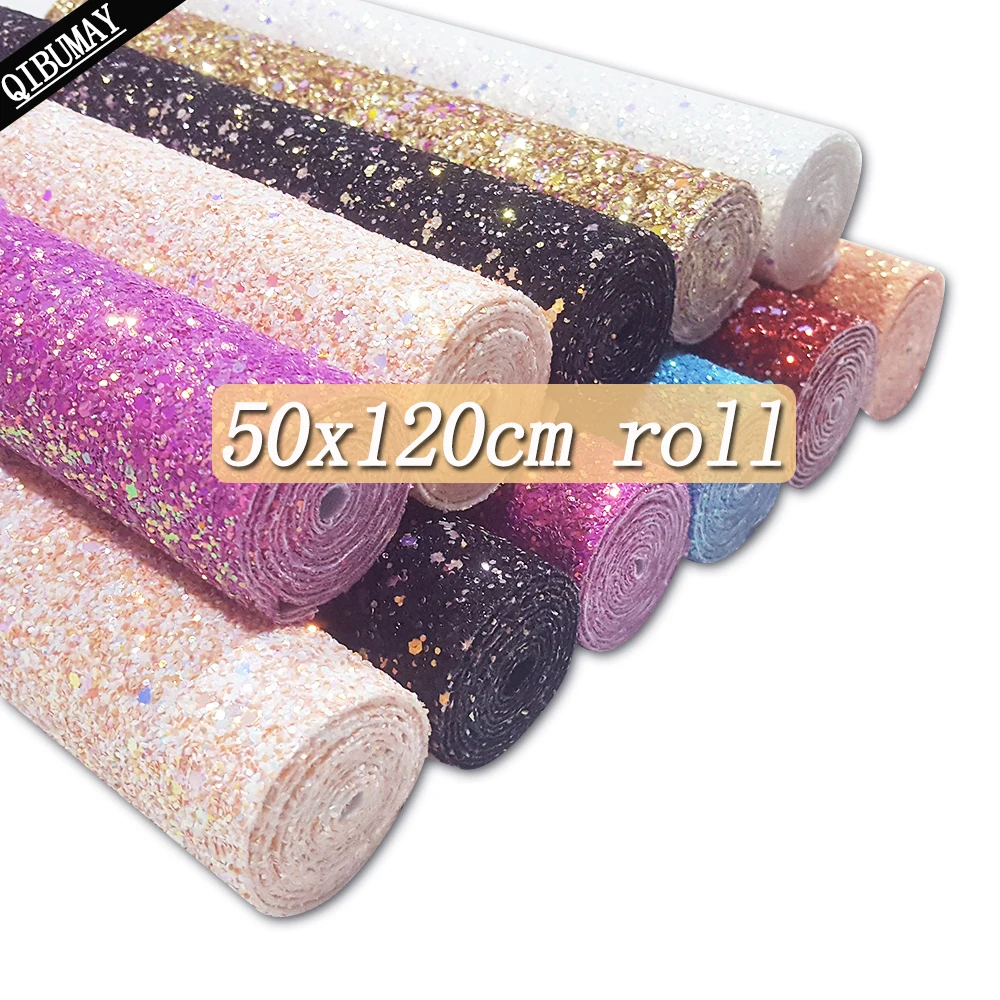 QIBU 50x120cm Chunky Glitter Fabric Roll Big Size Golden Faux Leather By Yard For Bag Crafts Decoration DIY Hair bow Accessories