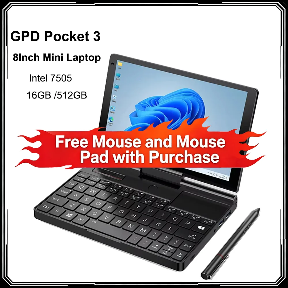NUEVO GPD Pocket 3 2025, Laptop de 8 Pulgadas con Intel N7505, 16GB, 512GB SSD, Portátil Modular con Todas las Funciones, Windows 11