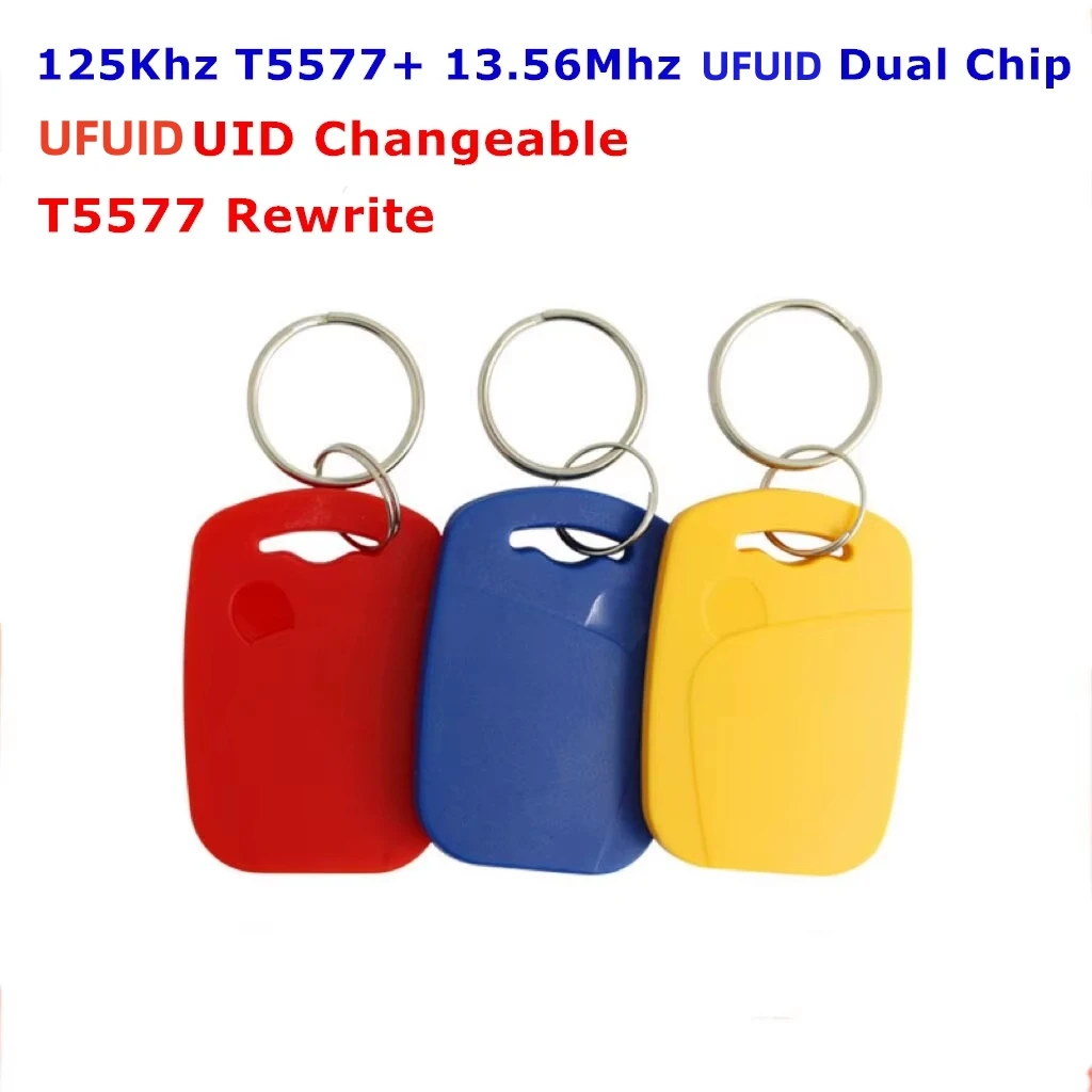 

Dual Chip NFC RFID 13.56Mhz 1K UID CUID UFUID and T5577 125KHz ID Key Tag Readable Writable Rewrite for Copy Clone Backup