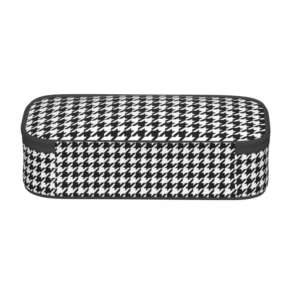 Imagem -04 - Xadrez Kawaii Lápis Case Lápis Geométrico Pouch Grande Capacidade Personalizado Houndstooth Material Escolar Preto e Branco