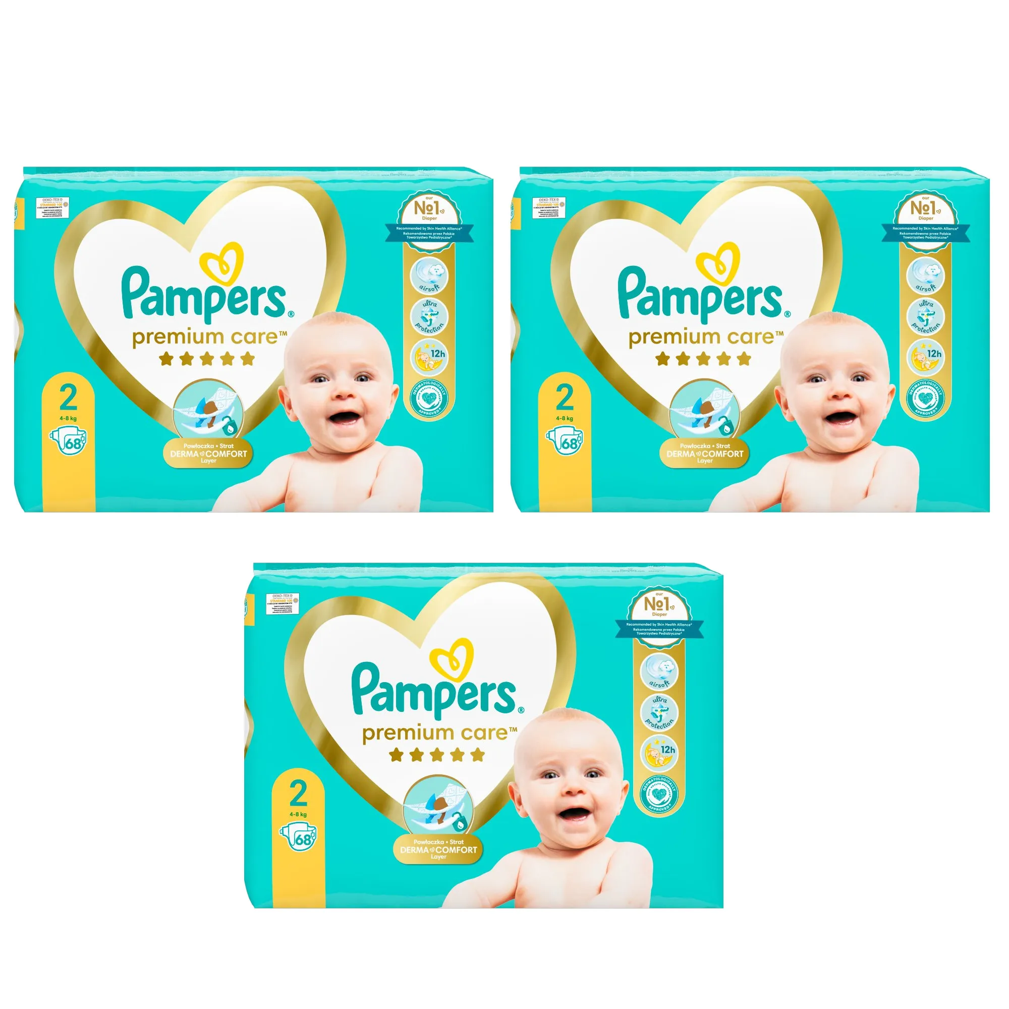 3x PAMPERS Premium Care Roz 2 (4-8 kg) Mini 68 PCs