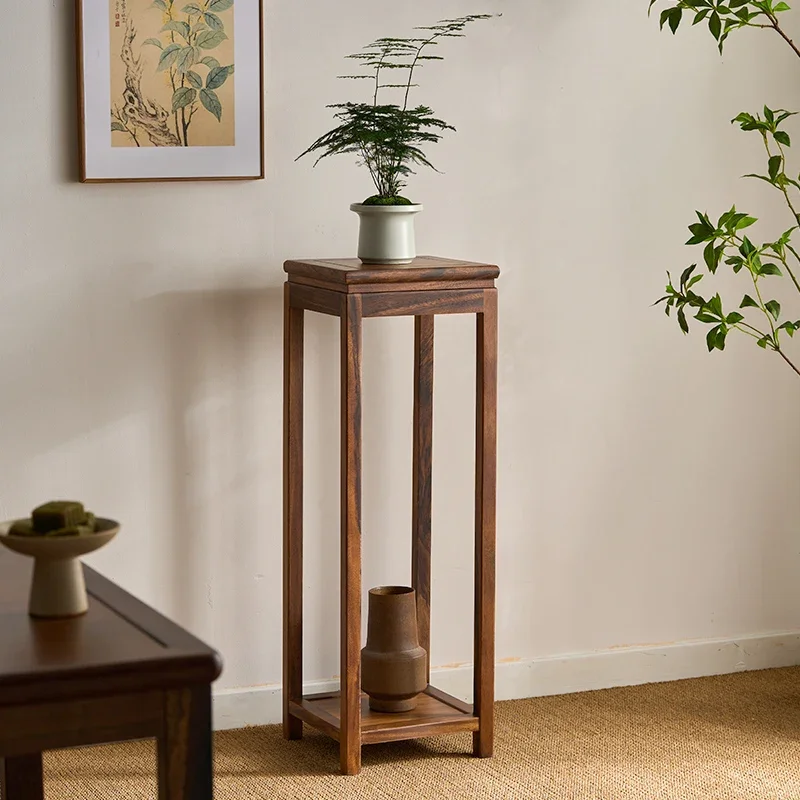 New Chinese Style Walnut Wood Flower Stand Next To TV Cabinet Plant Holder Living Room Balcony Floor To Ceiling Flower Table