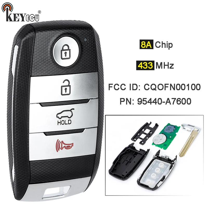 

KEYECU 433MHz 8A Chip FCC ID: CQOFN00100 PN: 95440-A7600 Keyless Smart Remote Control Key Fob for Kia Forte 2016 2017 2018