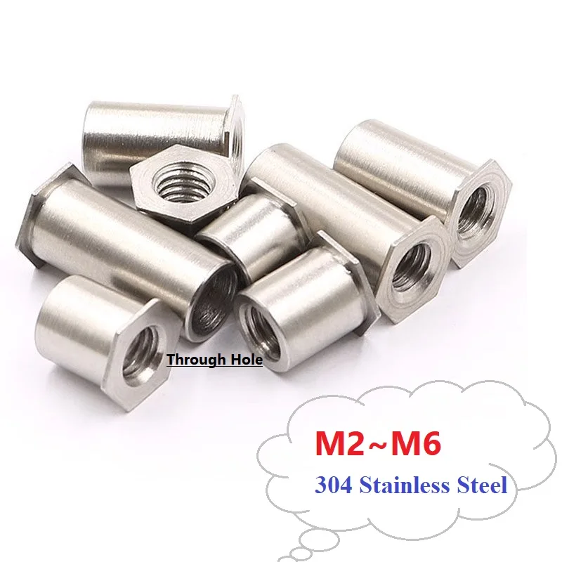 Through Hole M2 M2.5 M3 M4 M5 M6 304 Stainless Steel Hexagonal Rivet Stud Rivet Nut Self-Clinching Standoffs Bolt