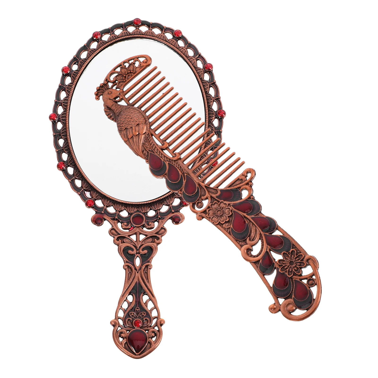 Mirror with Handle Retro Dormitory Delicate Makeup Adorable Convenient Girl Small Mirrors Mini Hair Brush