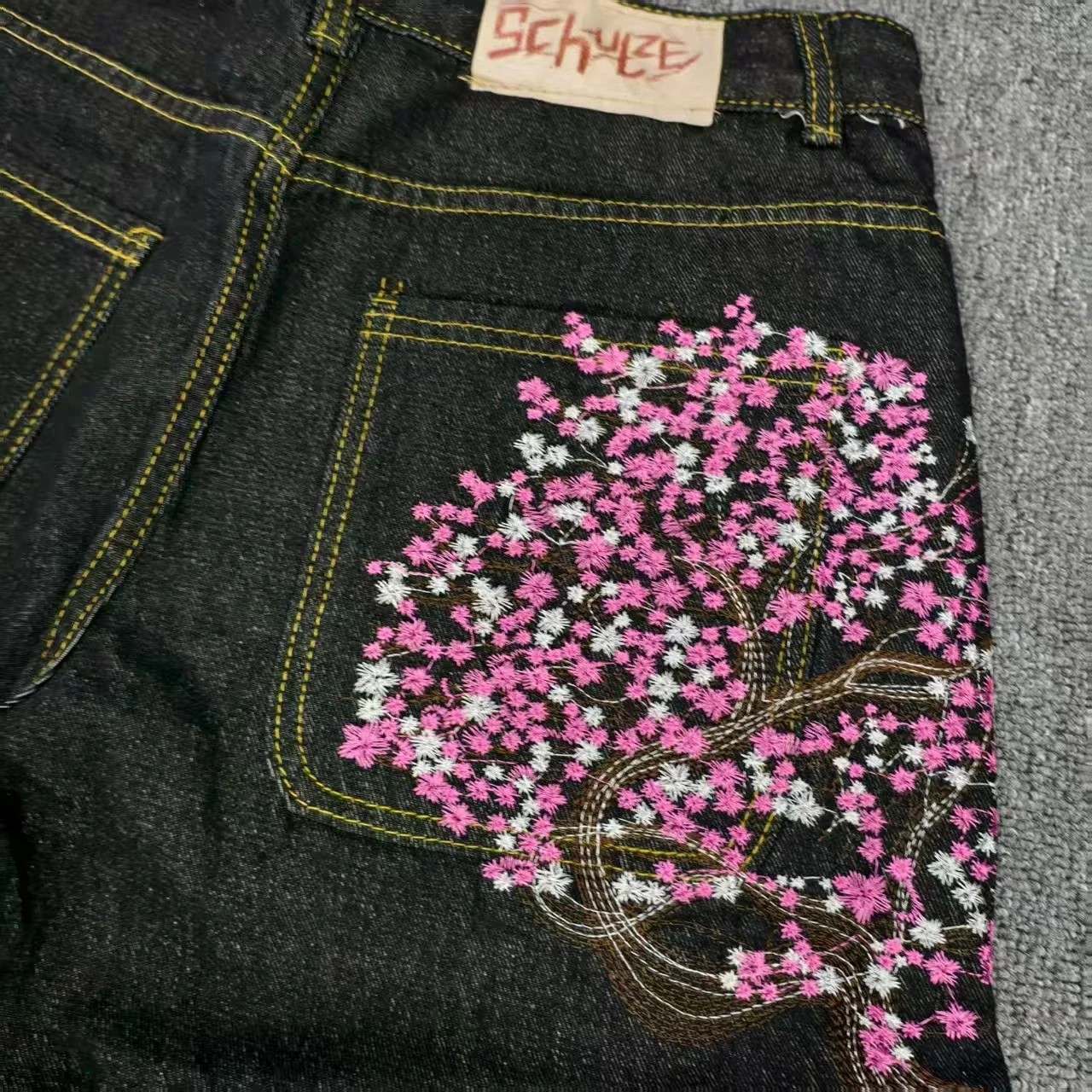 사쿠라 포켓 자수 패션 캐주얼 남녀 워싱 진 레트로 힙 - Embroidery Jeans Sakura 리뷰 및 가격