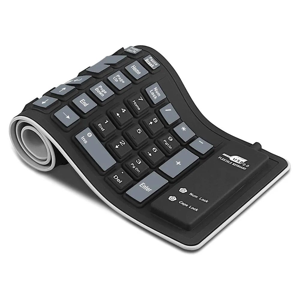 Portable 103 Keys Silicone Keyboard Waterproof Quiet Typing Foldable Keyboard Black Grey Rollup Keyboard Travel