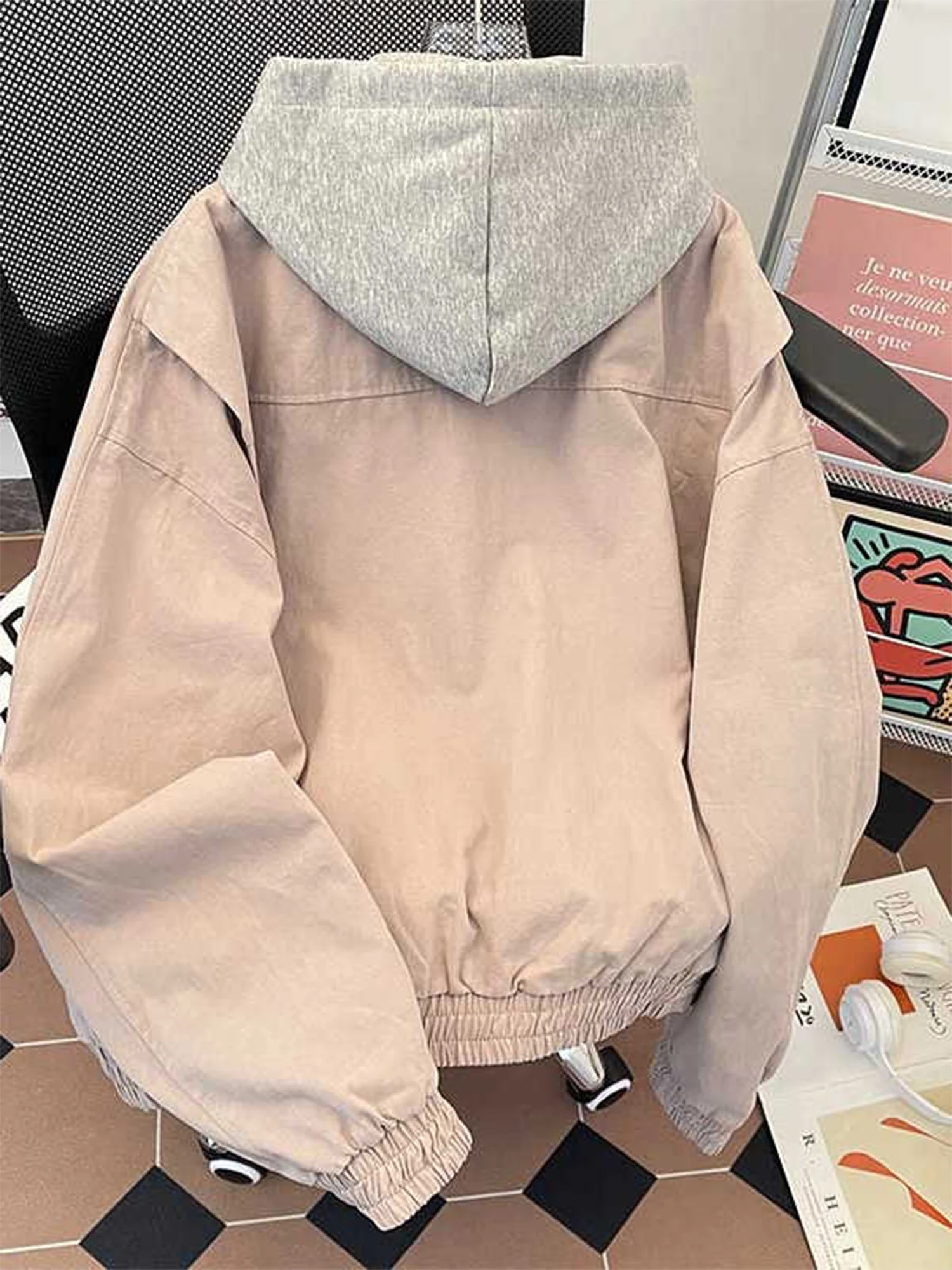 Frauen Schwarz Gothic Hoodie Bomber Jacke Mantel Vintage Harajuku 2000 s Langarm Herbst Mäntel Mode Oberbekleidung Top 2025 Kleidung