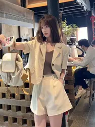 Blazers and Shorts Suits for Women Blue Summer Loose Plaid 2024 Clothes Womens Short Pants Set Outfits New Features of Matching