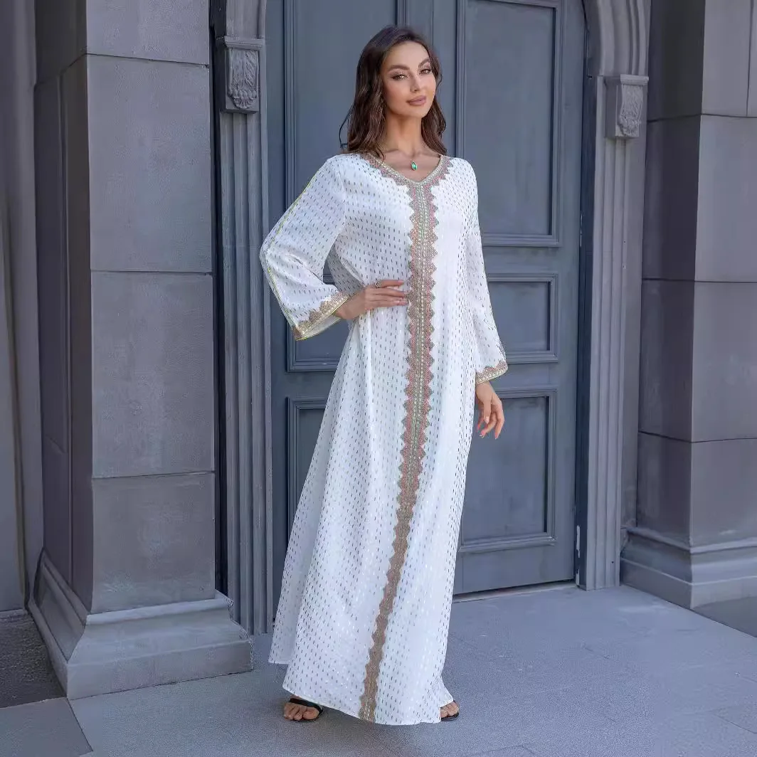 Temperament Arab Dubai Abaya Dress for Women Loose Simple Long Sleeves Ladies Dress Middle Eastern Turkey Daily Robe Vestidos