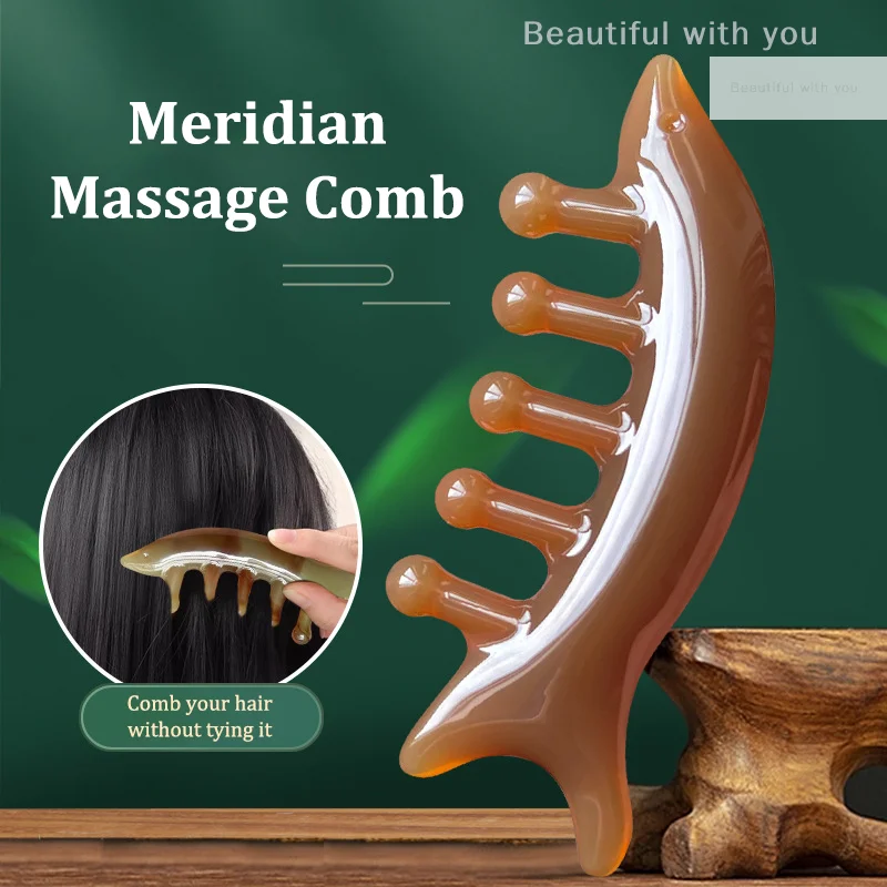 Head Massage Comb Guasha Stick Shark Comb Head Body Pressure Massage Tool Dredging Meridian Stress Release Natural Resin