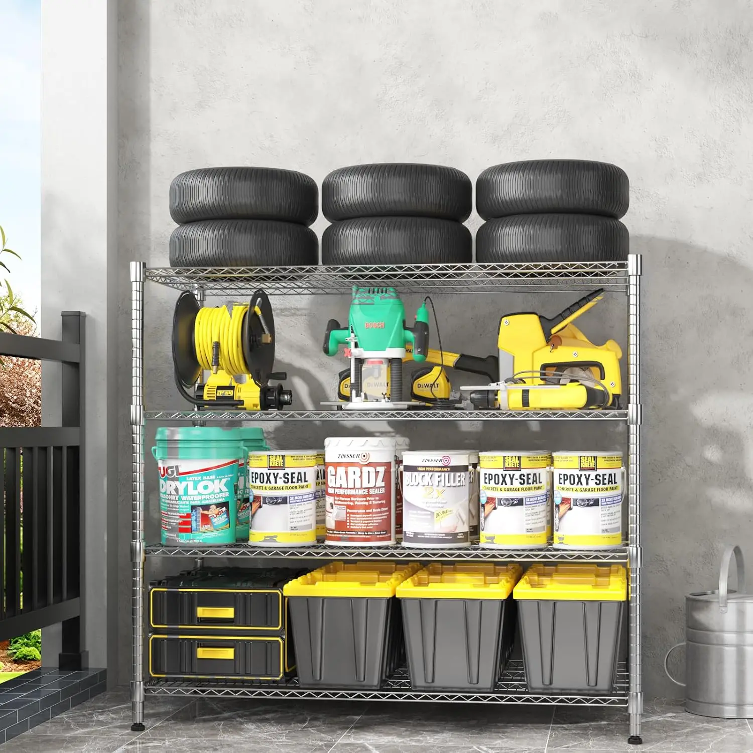 Heavy Duty Metal Shelves 4 Tier Storage Racks Commercial Adjustable Wire Shelving Unit Wheels Garage Rack Pantry Shelves Kitchen