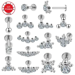 ASTM F136 Titanium Zircon Ear Stud Labret Stud Lip Ring Nasal Nail Cartilage Helix Lobe Conch Earrings Body Piercing Jewelry