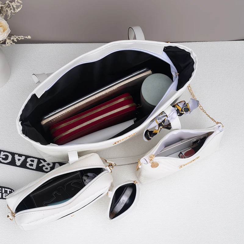 Wave pattern daily commuting large capacity tote bag handbag four piece set fashion trend personality change camera bag