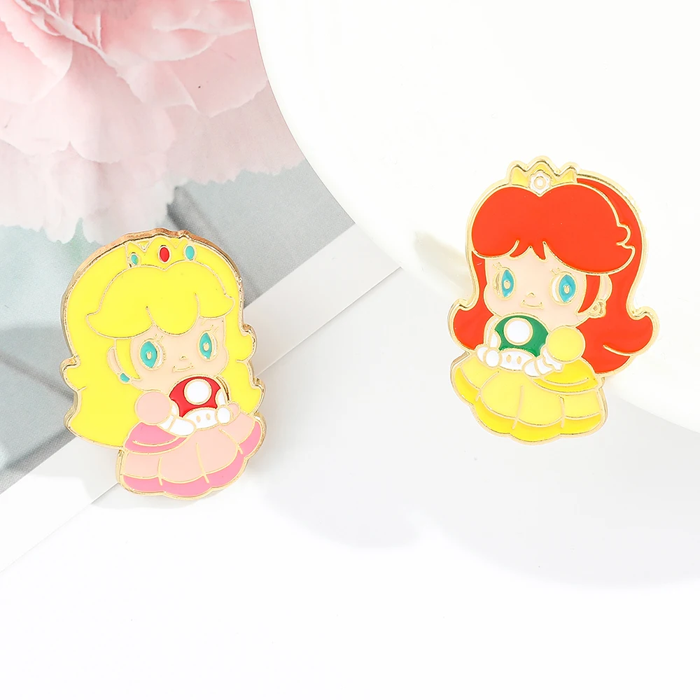 Cartoon Cute Leo Princess Metal Badge Peach Blossom Princess Daisy Princess Super Leo Brooch Accessories Gifts for Girl