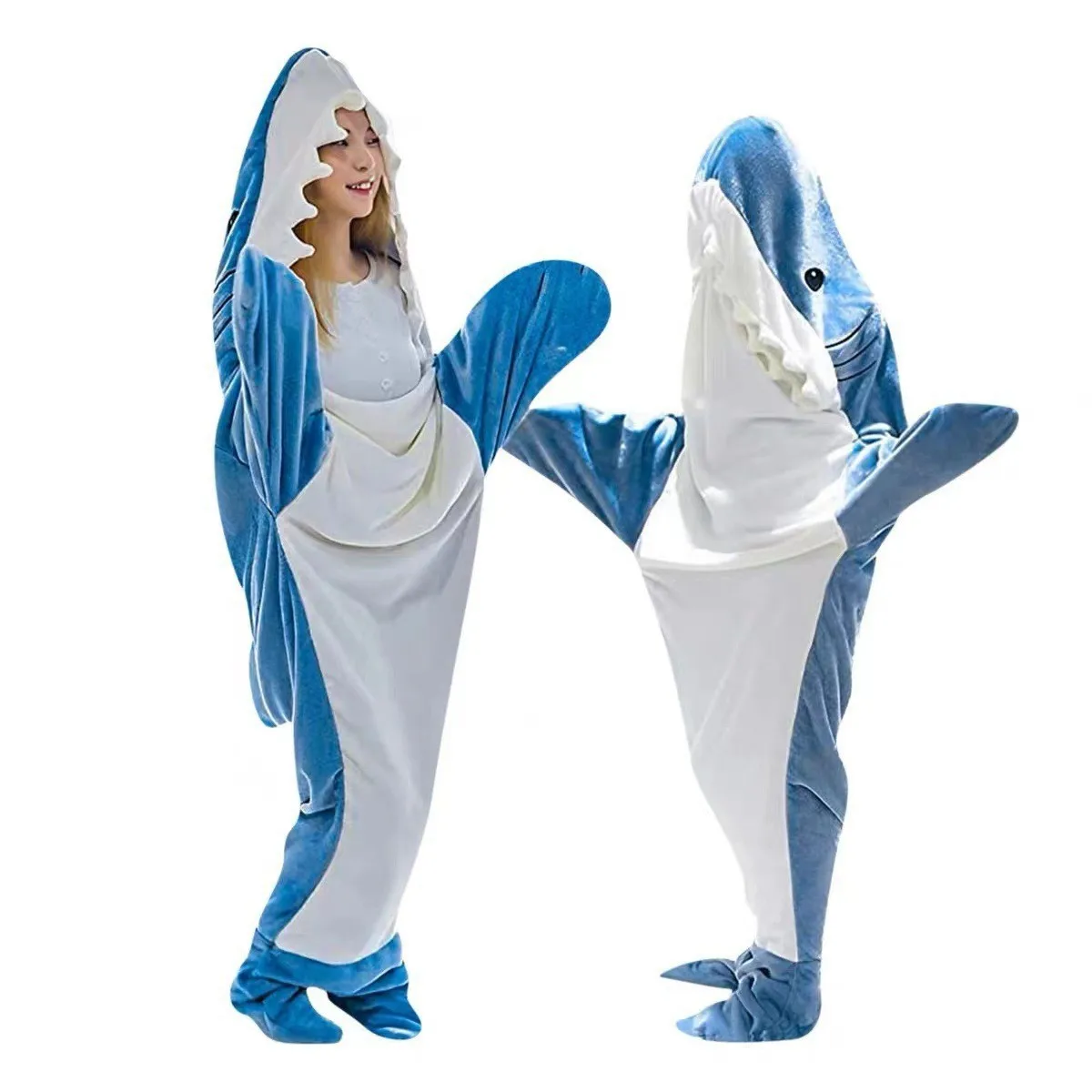 Shark Jumpsuit Pajamas Sweethearts Animals Cartoon Pajama Home Furnishing Keep Warm Flannel Sleeping Bag Winter Household Robe
