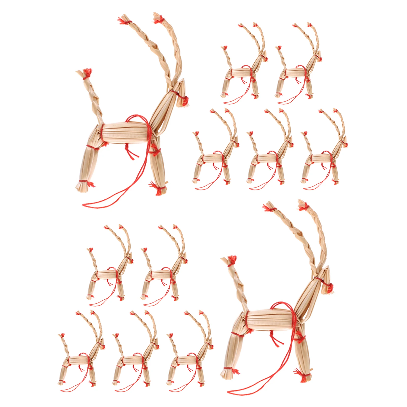 

12pcs Straw Reindeer Ornaments Rustic Farmhouse Christmas Decor Handwoven Scandinavian Mini Deer & Elk Hanging Decor For Trees