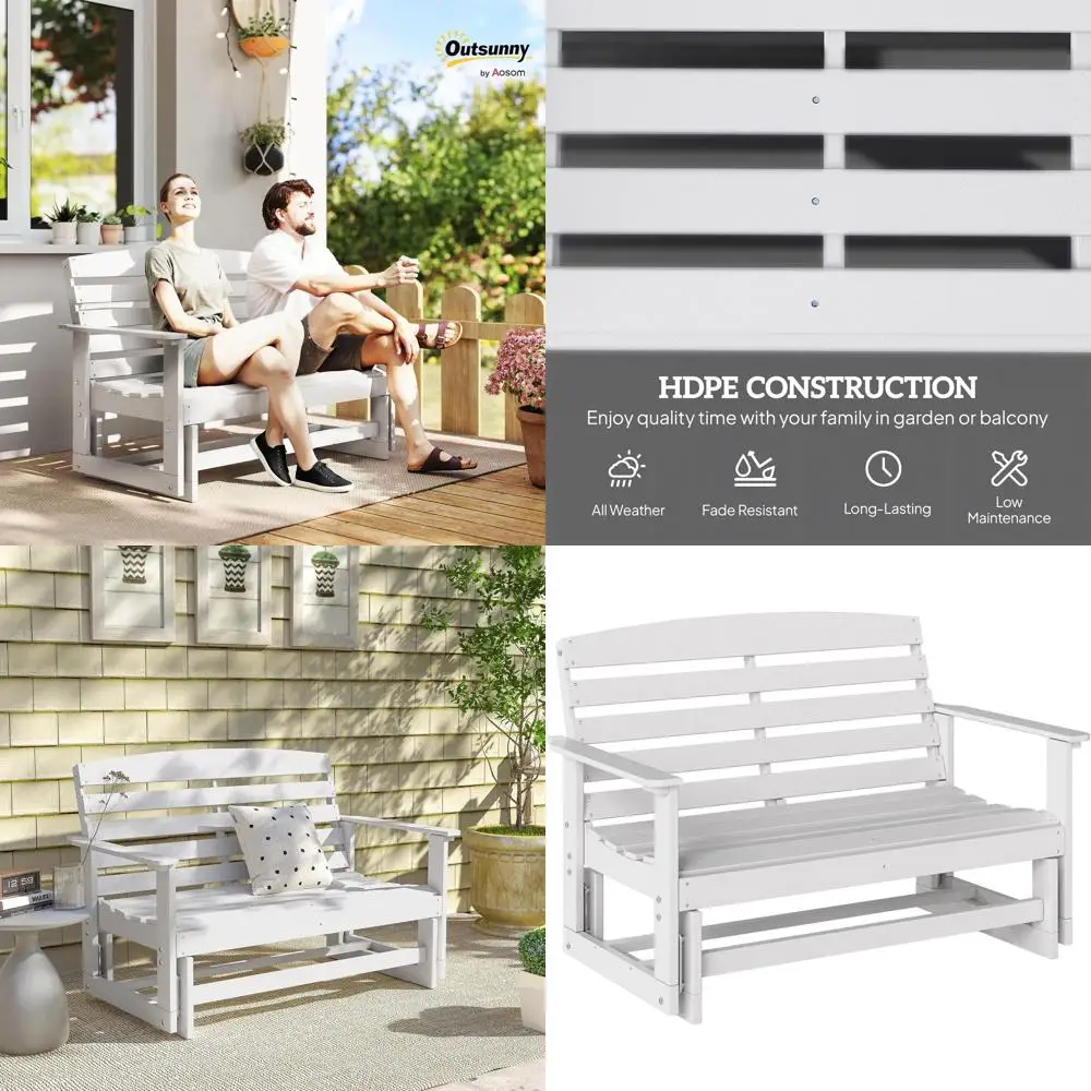 

Садовая двухместная качалка-скамья Outsunny для двоих, с ламельной спинкой из ДСП, для патио, сада, веранды, белая