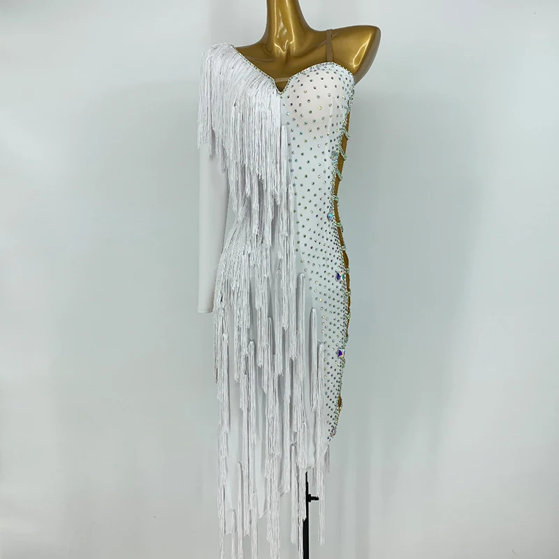 

White Latin Dancing Skirt Women New Design Major Tango Rumba Chacha Latin Skirt Adult Custom Made Latin Competition Dance Dress