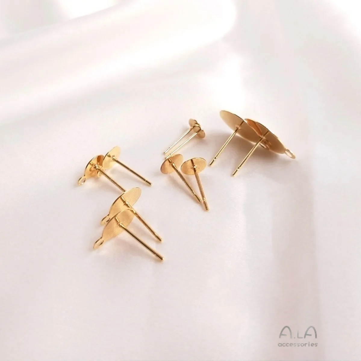 Brass Gold Plated Flat Tray Stud Pin With Hanging Loop For Pearls DIY Handmade Dangle Earring Jewelry Findings